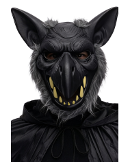 Masque de chacal en plastique avec fourroure, avec étiquette volante/étiequette